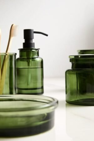 Green Glass Bathroom Accessories Set
